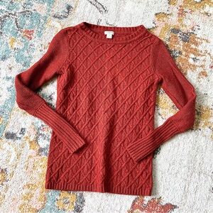 J. Crew Burnt Orange Red Cable Knit Crew Neck Sweater Pullover XXS